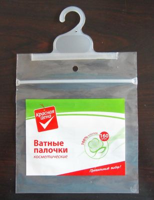 Les bourgeons de coton ferment la fermeture éclair le sachet en plastique de serrure avec le cintre/impression colorée